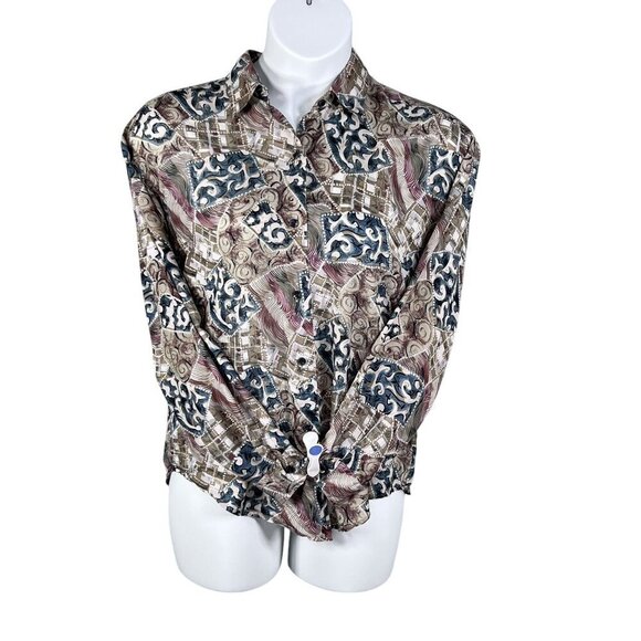 Jonathan Martin Womens S 100% Silk Button Up Blouse Abstract Print Southwestern - Picture 9 of 15